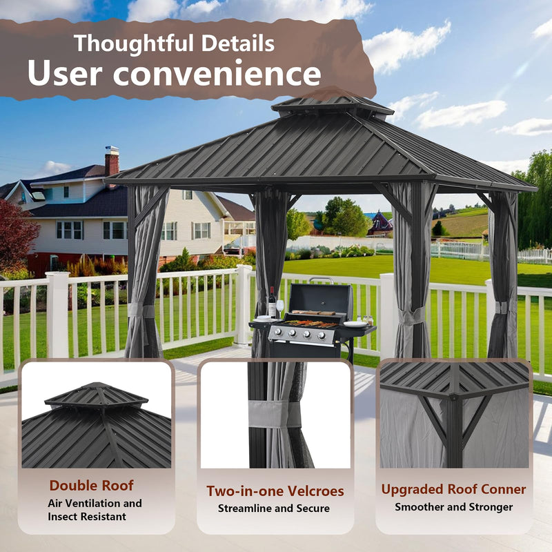 10 * 10FT Patic Gazebo with Steel Canopy,Outdoor Permanent Hardtop Gazebo Canopy for Patio, Garden, Backyard