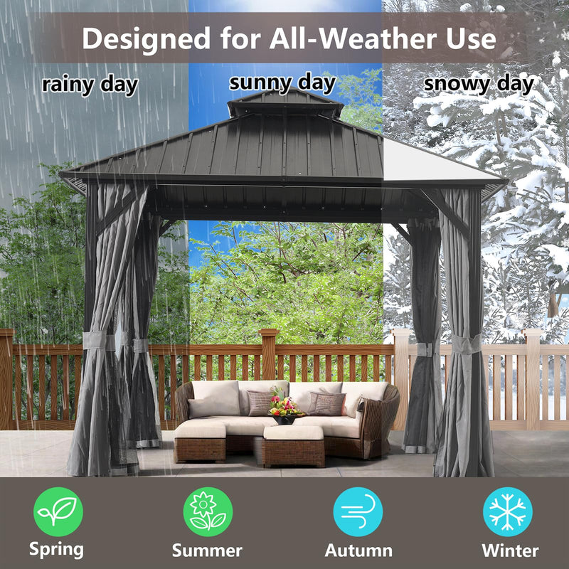 10 * 10FT Patic Gazebo with Steel Canopy,Outdoor Permanent Hardtop Gazebo Canopy for Patio, Garden, Backyard