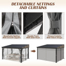 10' x 12' Hardtop Wall Mounted Gazebo, Lean to Gazebo with Galvanized Steel Roof Aluminum Frame Wall Gazebos Pergola with Netting&Curtains for Outdoor, Backyard, Patio