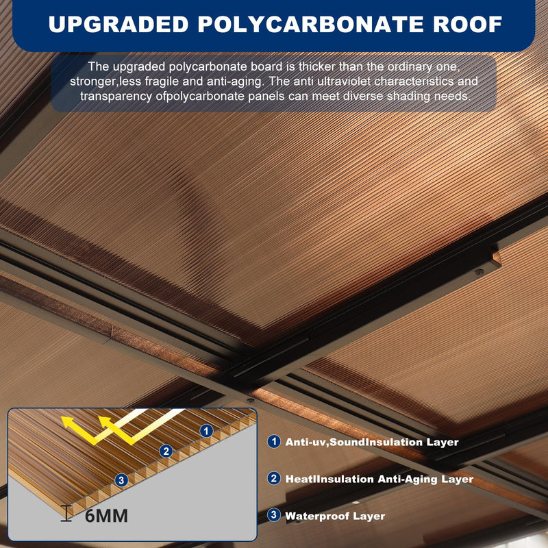 10x14 FT Outdoor Pergola Gazebo - Large Wall-Mounted Hardtop Lean-to Gazebo Sunroom Canopy Outdoor Pergola with Waterproof Roof, Heavy Duty Waterproof Patio Awning for Patio, Decks, Backyard, Grey