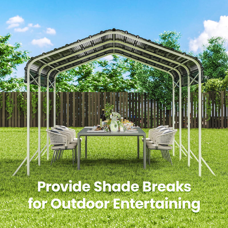 10x15 Ft Carport, Heavy Duty Metal Car Port, All-Weather Protection, Easy Assembly for Cars, Trucks, Boats, Tractors, and Outdoor Storage