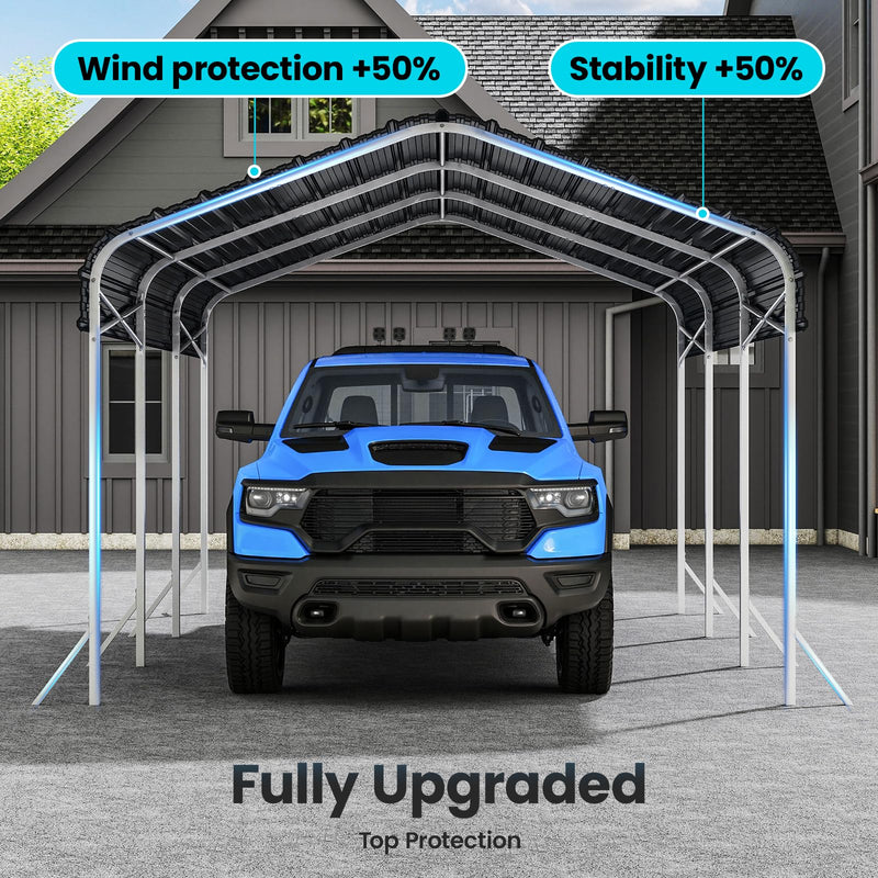 10x15 Ft Carport, Heavy Duty Metal Car Port, All-Weather Protection, Easy Assembly for Cars, Trucks, Boats, Tractors, and Outdoor Storage