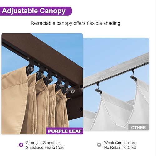 PURPLE LEAF 10' x 12' Outdoor Retractable Pergola Aluminum with DIY Sun Shade Canopy Patio Modern Heavy-Duty Brown Shelter for Garden Yard Pavilion Grape Trellis Porch, Beige