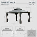 Domi 10x14FT Hardtop Gazebo, Permanent Outdoor Gazebo with Galvanized Steel Double Roof and Aluminum Frame, Curtain and Netting, Pavilion Gazebo for Patio Deck Garden, Grey
