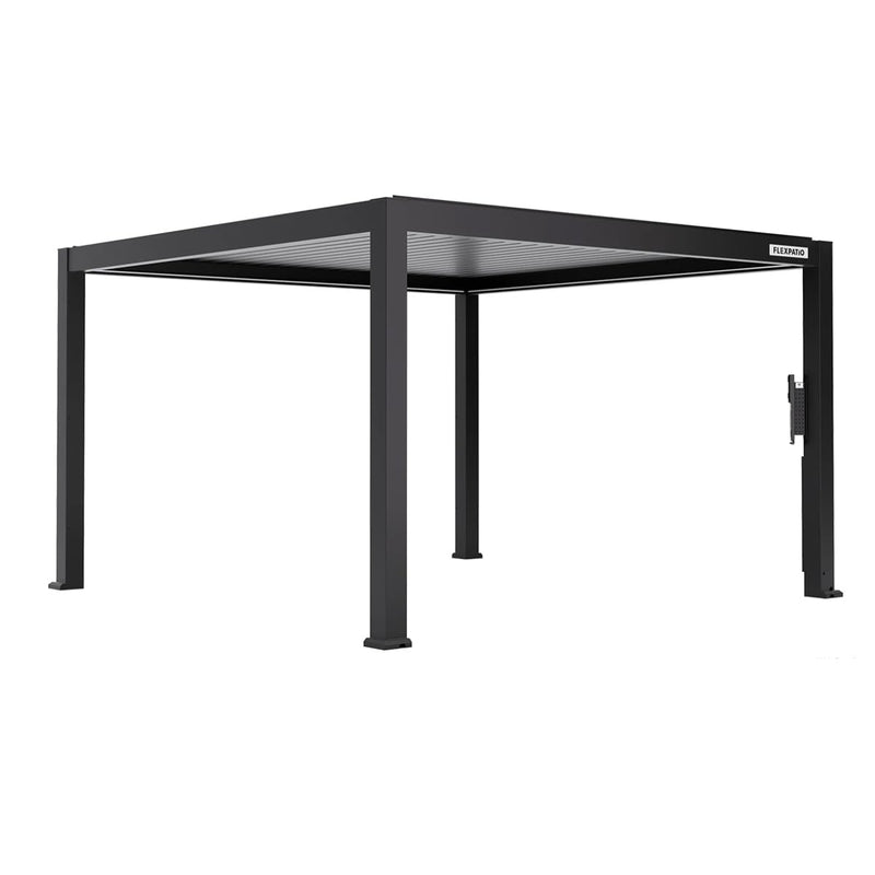 FlexPatio 13x13 FT Outdoor Motorized Louvered Pergola,Aluminum Retractable Pergola with Remote Control,Adjustable Rainproof Roof Gazebo with Drainage System and LED Light,6-inch Post