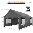 Shintenchi Carport 12' x 20' Heavy Duty Portable Garage, Carport Canopy with Side-Opening Door & Roll-Up Windows, Car Canopy for Truck,Car,Boat,Grey