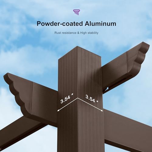 PURPLE LEAF 10' x 12' Outdoor Retractable Pergola Aluminum with DIY Sun Shade Canopy Patio Modern Heavy-Duty Brown Shelter for Garden Yard Pavilion Grape Trellis Porch, Beige