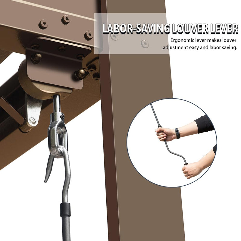 Domi Louvered Pergola 10' x 10' Outdoor Aluminum Pergola with Adjustable Roof, Aluminum Frame, Efficient Drainage System for Patio, Deck, Garden, Brown