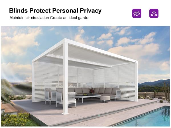 PURPLE LEAF Louvered Pergola 12' x 16' Outdoor White Aluminum Pergola with Fixed Shutter Wall Adjustable Roof Gazebo for Patio Backyard, 1 Long Side and 1 Short Side