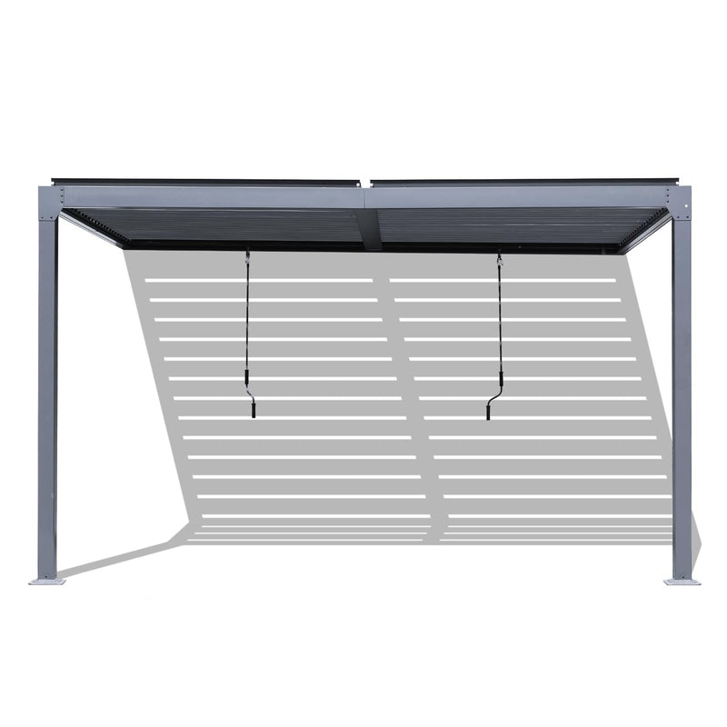 BPS 13 x 10 ft. Outdoor Aluminum Wall Mounted Louvered Pergola Waterproof Gazebo Sun Shade Shelter with 2 Adjustable Rainproof Panels for Patio, Garden, Backyard Lawn & Garden - Dark Gray
