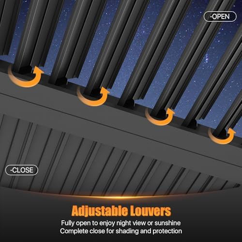 Jolydale Louvered Pergola 10' x 12' Outdoor Aluminum Pergola with Adjustable Top for Decks, Gardens and Backyards, Gray