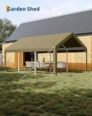 GarveeLife 10x20 Ft Carport, Car Port with 200g PE Tarp, Roll-Up Doors, and 4 Windows, for Sedans, Bass Boats, Motos, ATVs, and SUVs, Khaki