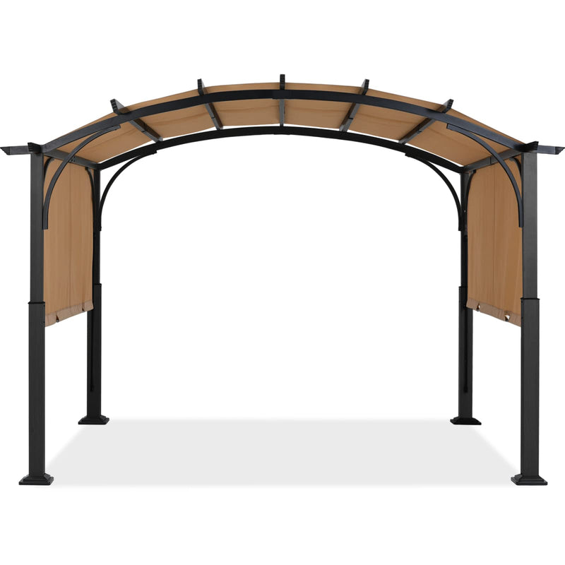 ABCCANOPY Outdoor Pergola 10'x12', Arched Patio Gazebo with Retractable Sun Shade, Beige