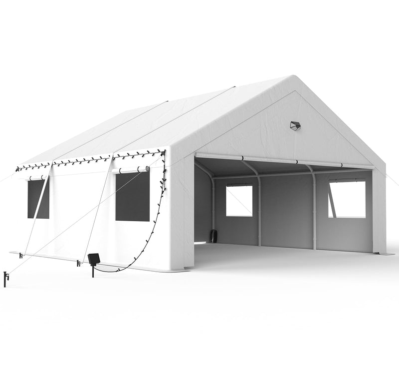 Benass Carports 20x20 Heavy Duty, Portable Garage 20x20 with 2 Roll Up Zipper Doors and Mesh Windows, Driveway Car Port Canopy, White