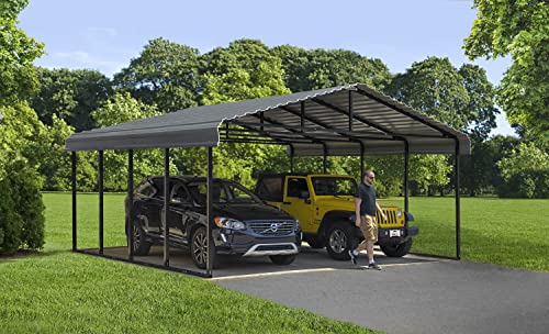 Arrow Carports Galvanized Steel Carport, Double Car Metal Carport Kit, 20' x 24' x 7', Charcoal