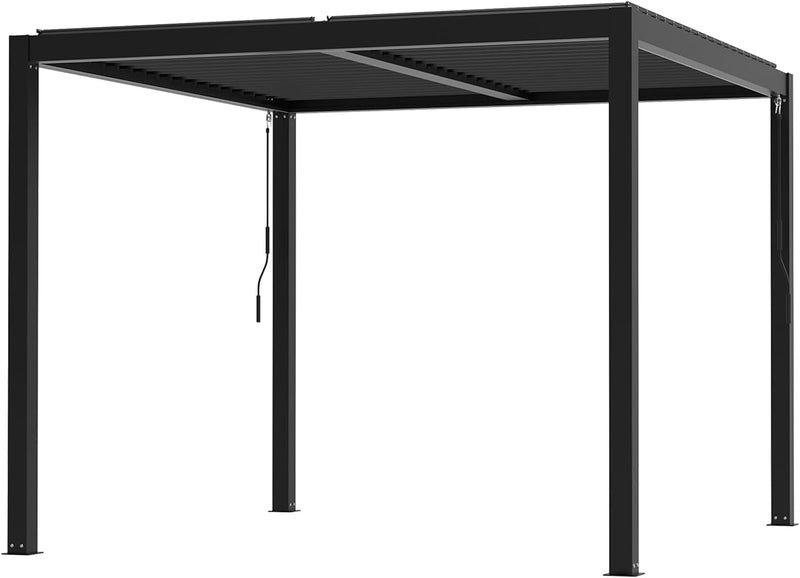 LVUYOYO Outdoor Louvered Pergola 10' x 10', Patio Aluminum Pergola with Adjustable Roof, Metal Gazebo for Backyard, Garden, Deck(Black)