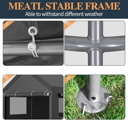 Shintenchi Carport 12' x 20' Heavy Duty Portable Garage, Carport Canopy with Side-Opening Door & Roll-Up Windows, Car Canopy for Truck,Car,Boat,Grey