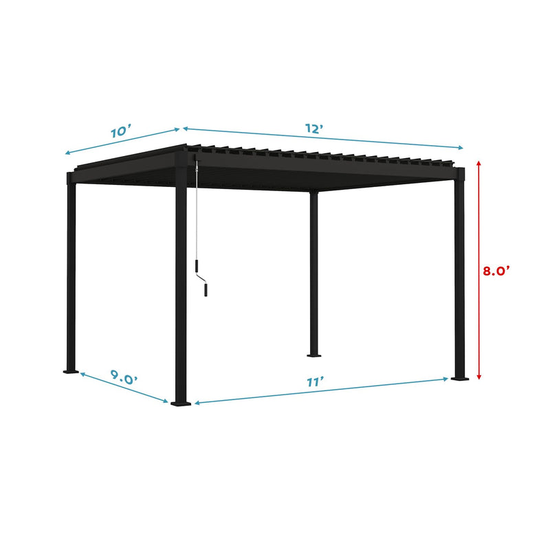MIRADOR 80S Louvered Pergola 10' x 12', Modern Style with Adjustable Louvers and Integrated Drainage System for Deck Garden Yard, Easy Installation, Charcoal