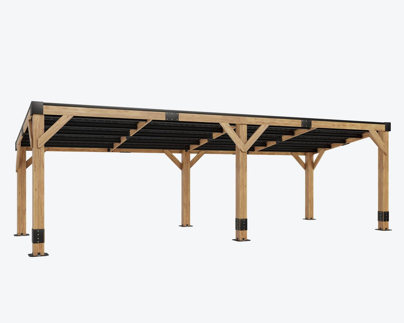 AMERLIFE 10 x 20FT Wood Gazebo with Metal Hardtop, Large Outdoor Grill Canopy with Sloped Roof, Heavy Duty Pergola for Garden, Patio, Backyard, Solid Spruce