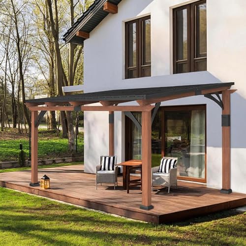 Macrout 12'x14' Outdoor Gazebo, Heavy Duty Pergola with Sloped Metal Roof and Aluminum Frame, Permanent Gazebos for Patio, Decks, Backyard, Garden, 4756 (Sloped Roof + Brown Frame, 12'x14')