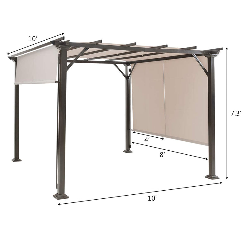 Tangkula 10 X 10FT Outdoor Pergola, Patio Furniture Shade Structure, Outdoor Steel Pergola Gazebo with Retractable Canopy Shades, Rustproof Metal Pergola for Patio, Backyard, Garden (Beige)