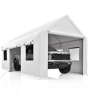 IDEALHOUSE 10x20ft Heavy Duty Carport with Roll-Up Windows - Portable Garage with Removable Sidewalls & Doors, All-Season Tarp Shelter for Cars, Trucks, Boats & Motorcycles (White)