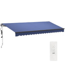 Outsunny 15' x 10' Electric Retractable Awning, Aluminum Frame Motorized Patio Awning with Remote Controller, UV30+ Protection Sun Shade Canopy for Door Window Garden Deck, Dark Blue