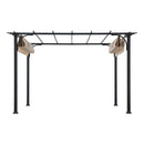 Sunjoy Outdoor Pergola 9 x 12 ft. Patio Black Steel Frame Pergola with Retractable Beige Canopy Shade for Backyard, Garden Activities