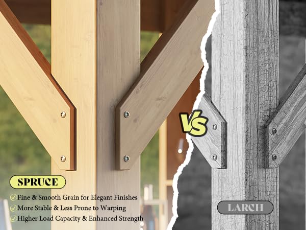 LUXOAK 10x12 ft Wood Gazebo, Hardtop Pergola with Steel Gable Roof, Outdoor Gazebo with Guest House for Garden, Porch, Patio, Black + Natural Wood