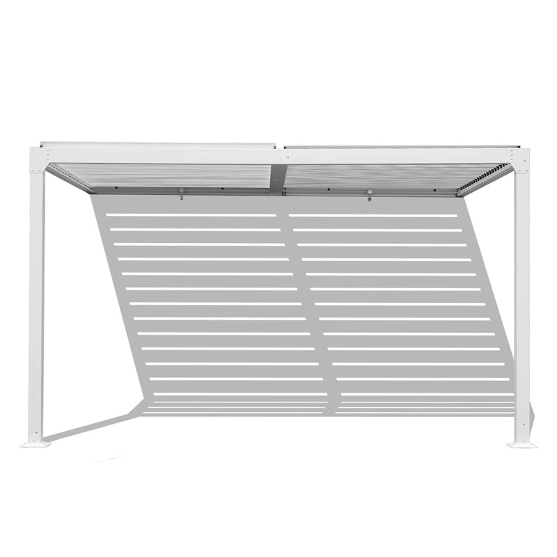 BPS 13 x 10 ft. Outdoor Aluminum Wall Mounted Louvered Pergola Waterproof Gazebo Sun Shade Shelter with 2 Adjustable Rainproof Panels for Patio, Garden, Backyard Lawn & Garden - White