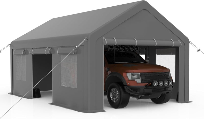 GarveeLife 12x20ft Carport Heavy Duty, Portable Garage with 4 Doors + 4 Window, Upgraded Carport with Reinforced Steel Poles, Uv Resistant Waterproof Tarp for Car, Truck, Boat