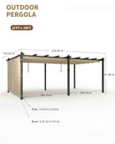 KYBOLT 12x20 Ft Modern Aluminum Pergola, Outdoor Pergola with Adjustable Canopy, Stable 4-Sided Base, Aluminum Gazebos for Backyard, Deck, Lawn - Khaki