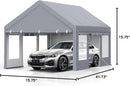 Klysiora 13x20 Ft. Metal Carport Garage with PE Fabric and Galvanized Steel Frame Outdoor Shelter for Cars, Trucks and Boats with 4 Doors and Mesh Windows for Ventilation - Grey