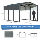 SENYUN Heavy Duty Metal Carport, 10X15 FT Waterproof Carport Canopy with Galvanized Steel Frame and Roof Sunshade Garage Car Shelter for Trucks, Boats, Tractors