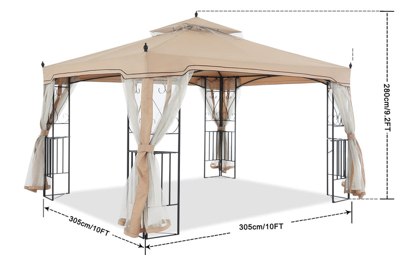 MASTERCANOPY 10x10 Patio Gazebo with Netting Screen Walls for Lawn, Garden, Backyard and Deck Beige