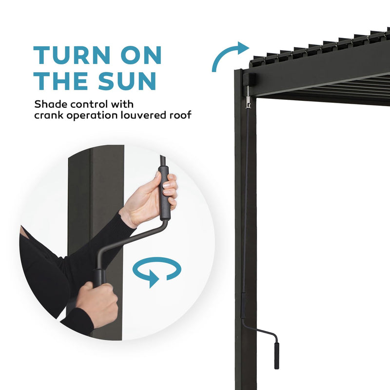 MIRADOR 80S Louvered Pergola 10' x 12', Modern Style with Adjustable Louvers and Integrated Drainage System for Deck Garden Yard, Easy Installation, Charcoal