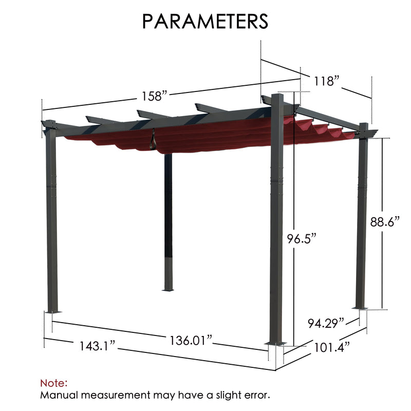 Kozyard Morgan Outdoor Retractable Pergola with Sun Shade Canopy Patio Aluminum Pergola Shelter for Backyard Deck Garden Modern Metal Grill Gazebo (10' x 13', Burgundy)