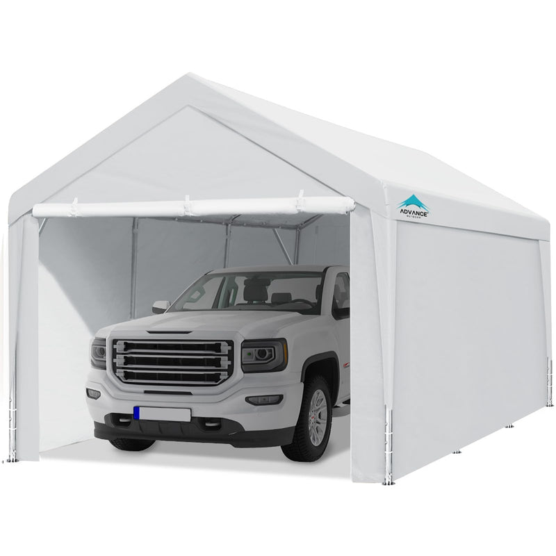 ADVANCE OUTDOOR 12x20 ft Heavy Duty Carport Garage Shelter, Adjustable Height (6.5-11ft) Waterproof Canopy with Removable Sidewalls for Cars, RV, Boat, Truck, Party - White