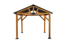YOPTO 12x8.5 FT Wood Carport Pavilion Gazebo,Canopy Tent wiht Hard Top Steel Metal Slope Roof and Feet,All Weather Protected,Waterproof Garden Pergola for ackyard,Swimming Pool,Light Brown