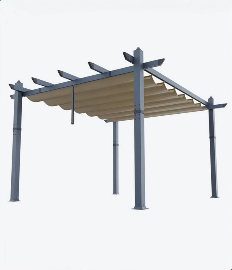 GarveeLife 10x13 Ft Aluminum Pergola, Outdoor Metal Pergola with Adjustable Canopy, Reinforced Frame Outdoor Shelter for Backyard, Garden and Deck - Khaki