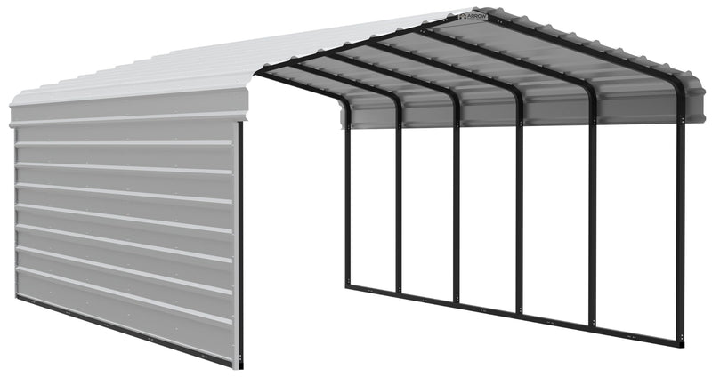 Arrow Carports Galvanized Steel Carport, with 1-Sided Enclosure, Compact Car Metal Carport Kit, 12' x 24' x 7', Eggshell