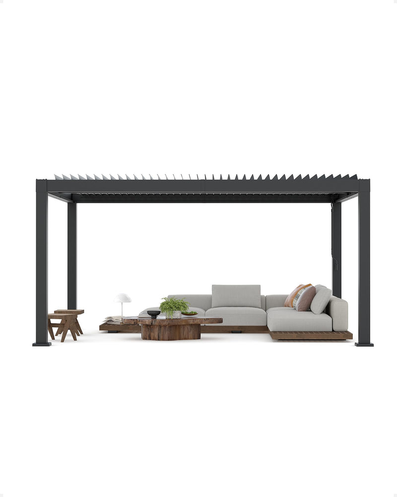 Garveelife All-Aluminum Louvered Pergola 12' x 16', Outdoor Pergola with Adjustable Louvered Roof, Reinforced Aluminum Frame, Integrated Drainage System, Hardtop Gazebo for Patio, Deck, Gray