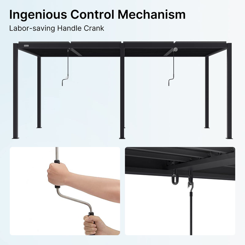 PATISOL Louvered Pergola 19'x10' Full Aluminum Patio Outdoor with Adjustable Roof Rainproof Sun Shade Easy Installation Hardtop Gazebo for Deck Garden Yard Beach (Dark Grey)