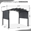 MASTERCANOPY 10x10ft Outdoor Retractable Pergola with Sun Shade Canopy Patio Metal Garden Pergola,Dark Grey