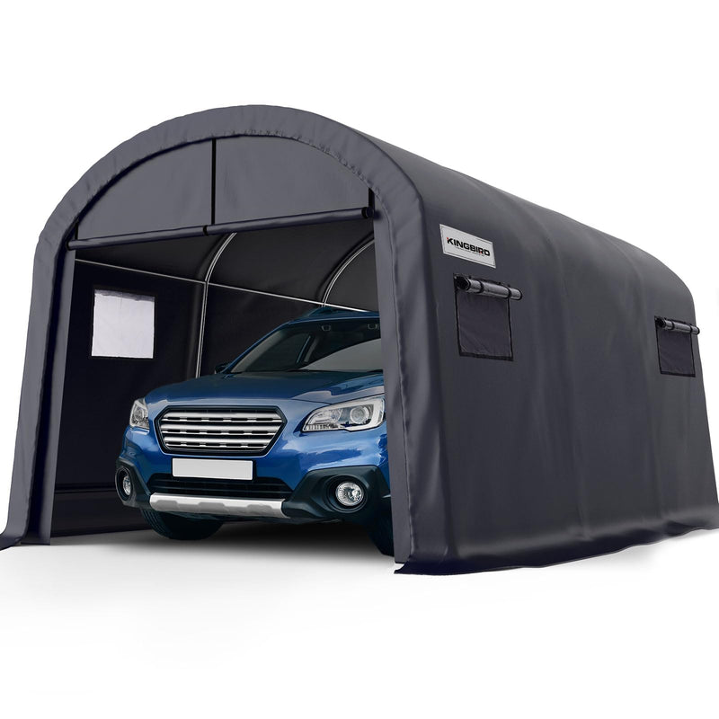 KING BIRD 10' x 15' Heavy Duty Round Style Carport with Roll-up Ventilated Windows，Anti-Snow Car Port Garage Car Tent Car Canopy Outdoor Instant Garage with Reinforced Ground Bars