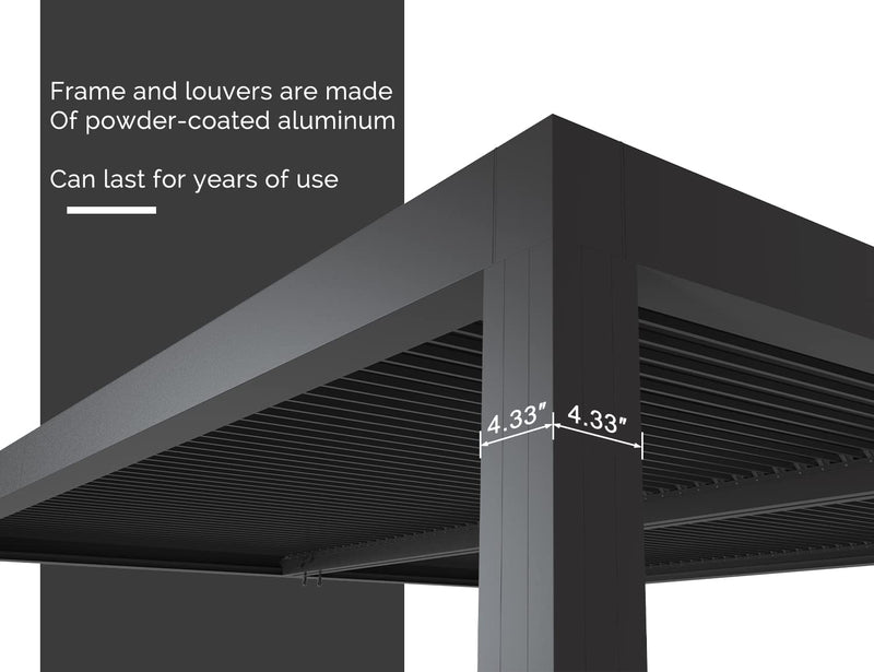 PURPLE LEAF Louvered Pergola 94AS 12' x 16' Outdoor Aluminum Pergola with Fixed Shutter Wall Adjustable Roof for Deck Backyard Grey Hardtop Gazebo, 1/4 Long Side and 1 Short Side