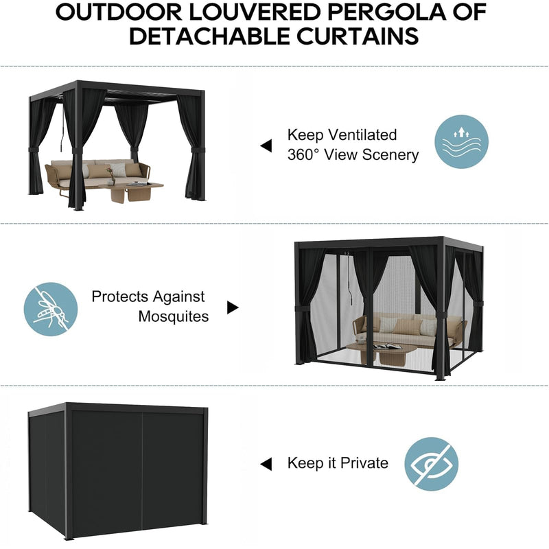 Outdoor Louvered Pergola 10' x 10', Aluminum Louvered Pergola with Adjustable Roof, Adjustable Pergolas for Outdoor Deck, Patio, Lawn & Garden
