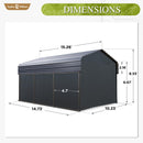 Carport Car Port Metal Canopy 10x15 ft Heavy Duty for Snow, Portable Garage Kit Shed Tent Shelter Metal Frame All Weather Outdoor for Boat with Removable Sidewalls, Dark Grey, Sophia & William