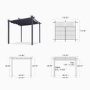 PURPLE LEAF 10' x 10' Pergola with Curtains Outdoor Retractable Pergola Patio Metal Shelter for Garden Porch Pavilion Dark Gray Frame Gazebo Modern Yard Grill Pergolas with Shade Canopy Navy Blue