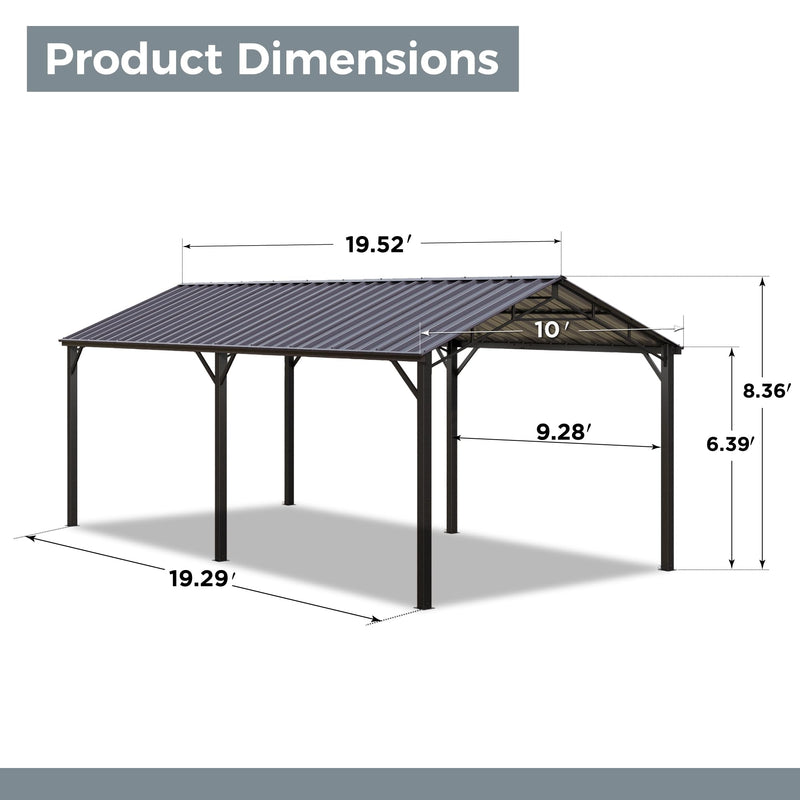 GREEN PARTY 10 x 20 ft Metal Carport Kits with Galvanized Steel Roof, Heavy Duty Metal Carport Canopy, Outdoor Car Tent Metal Garage Shelter for Car, SUV, Truck and Boats, Grey
